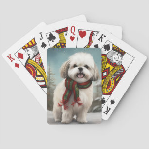 Jeu De Cartes Chien Malti Tzu à Noël de neige