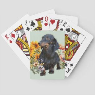 Jeu De Cartes Chien noir Dachshund en Fleur sauvage