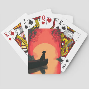 Jeu De Cartes Chien noir minimaliste du coucher du soleil