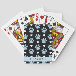 Jeu De Cartes Chien Paws, Blue Paws, White Hearts, Votre Nom
