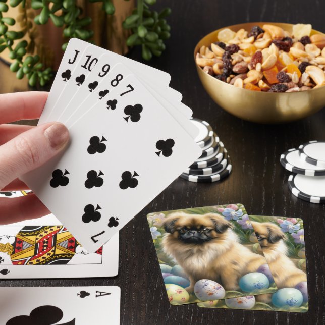 Jeu De Cartes Chien pekingese avec oeufs de Pâques vacances (In Situ)