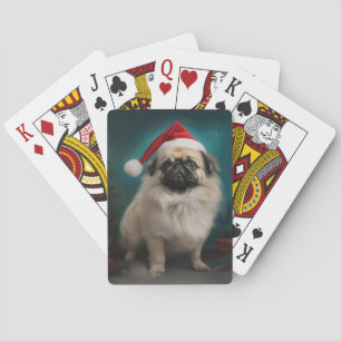 Jeu De Cartes Chien pekingese pendant Noël de neige