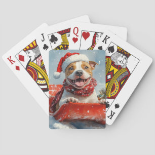 Jeu De Cartes Chien Pitbull en Luge Laissez Tomber la Neige Noël