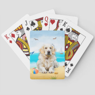 Jeu De Cartes Chien Retriever doré sur la plage