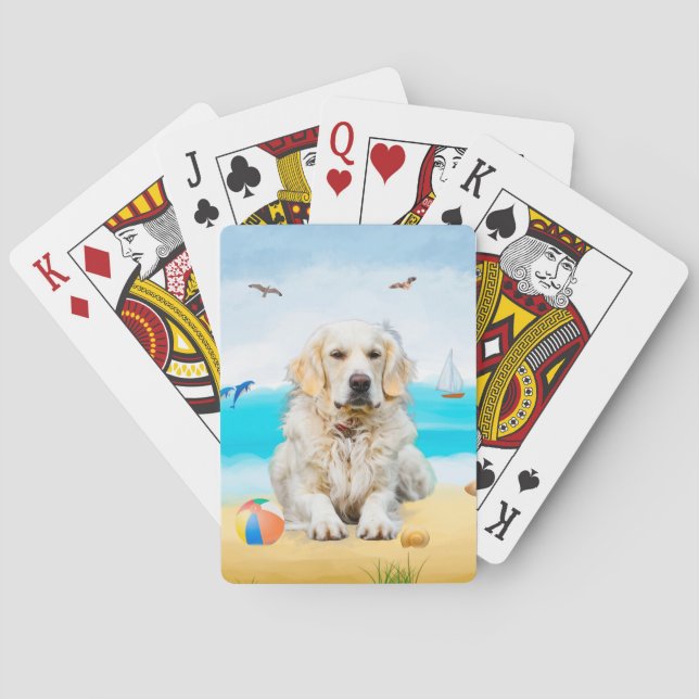 Jeu De Cartes Chien Retriever doré sur la plage (dos)