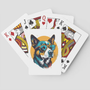 Jeu De Cartes Chien rétro portant des lunettes de soleil