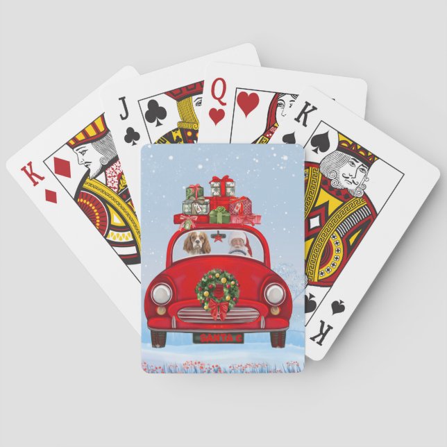 Jeu De Cartes Chien Roi Cavalier En Voiture Avec Le Père Noël (dos)