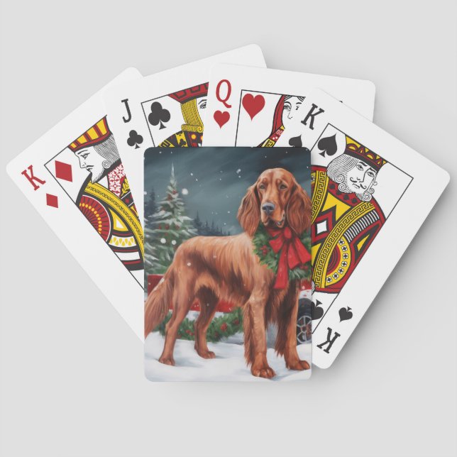 Jeu De Cartes Chien rouge irlandais à la neige Noël (dos)