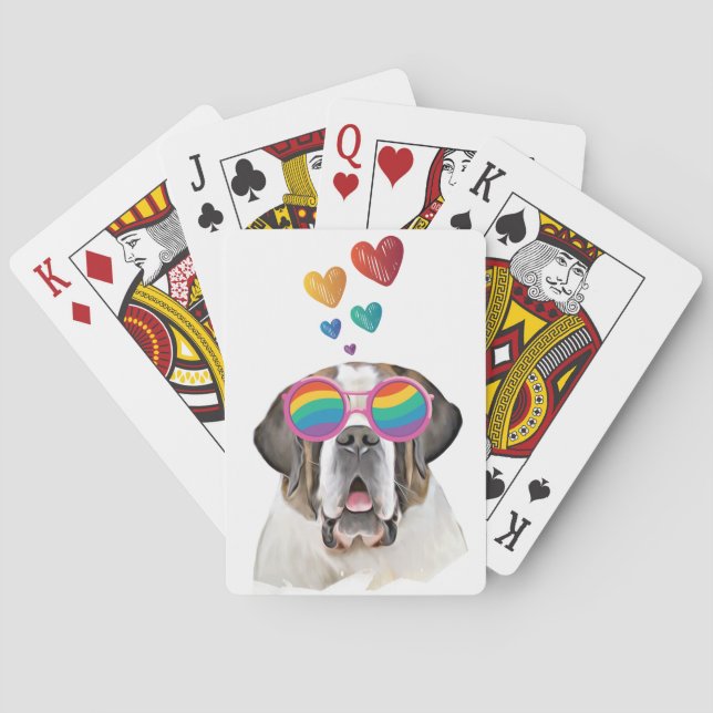 Jeu De Cartes Chien Saint-Bernard avec coeurs Saint-Valentin  (dos)