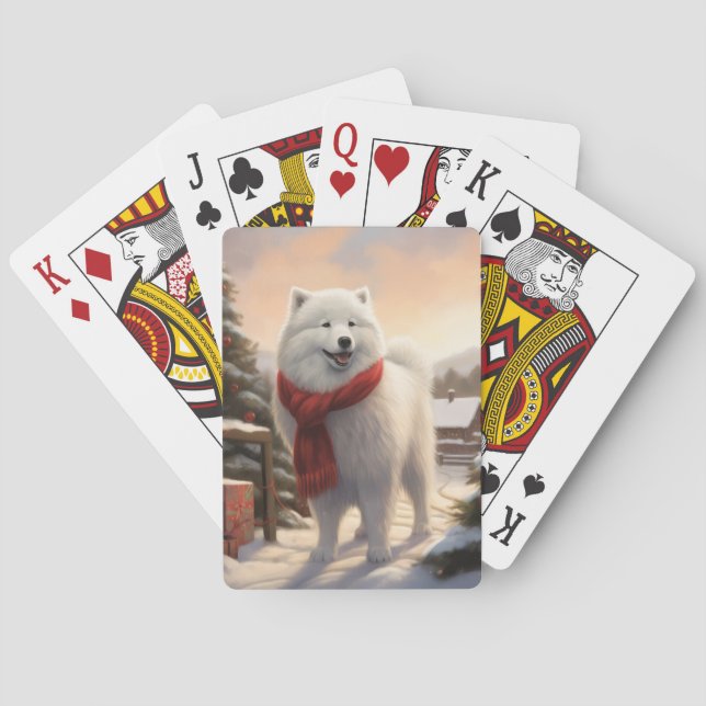 Jeu De Cartes Chien Samoyède dans la neige Noël  (dos)
