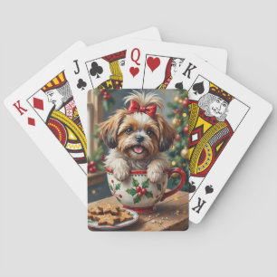 Jeu De Cartes Chien Shih Tzu adorable dans une tasse de Noël - A