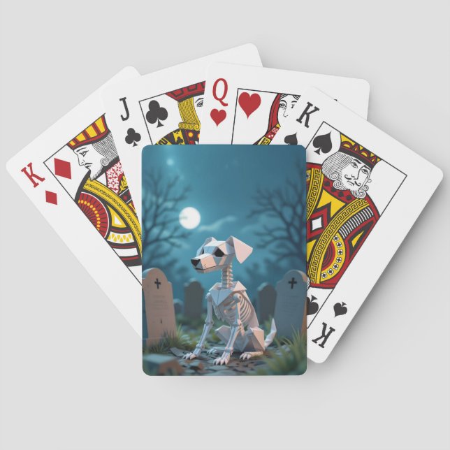 Jeu De Cartes Chien squelette d'Halloween Origami (dos)