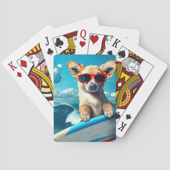 Jeu De Cartes Chien sur le Surboard portant des lunettes de sole (dos)
