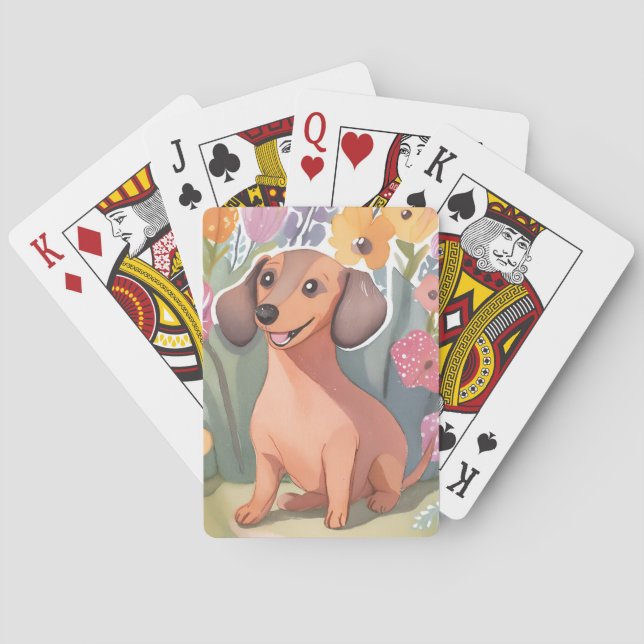 Jeu De Cartes Chien teckel chiot | Chien à l'aquarelle Compagnon (dos)