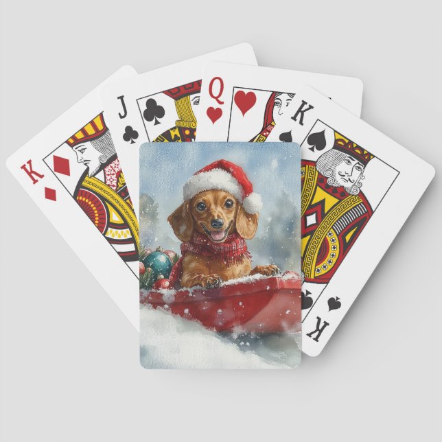 Jeu De Cartes Chien teckel en traîneau Laissez neige Noël (dos)