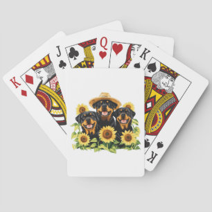 Jeu De Cartes Chiens Rottweiler Entourés de Tournesols