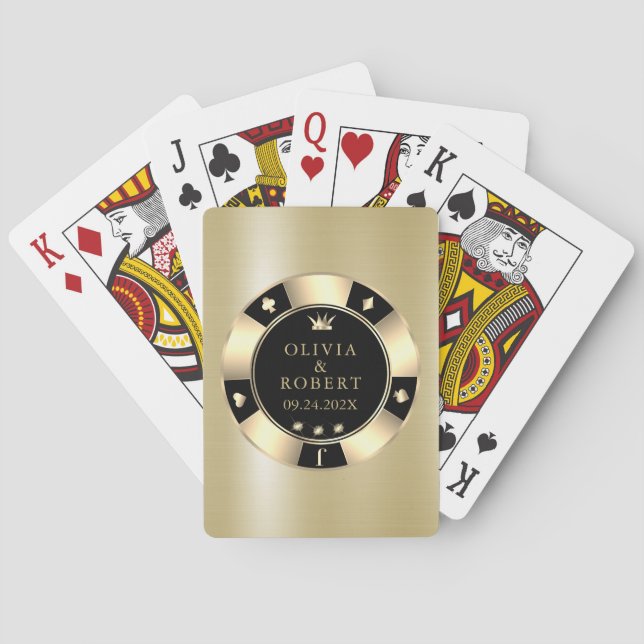Jeu De Cartes Chiffres de poker mariage noir et or (dos)
