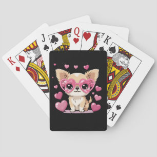 Jeu De Cartes Chihuahua aux lunettes en forme de cœur Thème d'am