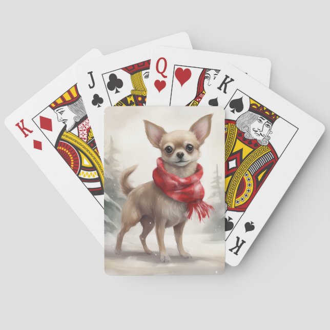Jeu De Cartes Chihuahua Chien dans Noël de neige (dos)