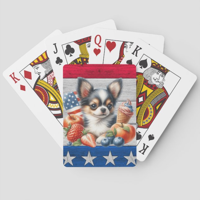 Jeu De Cartes Chihuahua Patriotique Fruit USA Long Hair Chihuahu (dos)
