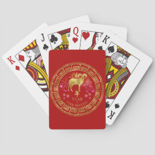Jeu De Cartes Chinois Zodiac Sheep Red/Gold ID542