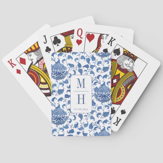 Jeu De Cartes Chinoiserie moderne Monogramme mariage Faveur (dos)