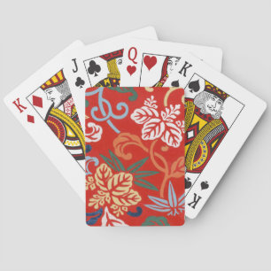 Jeu De Cartes Chinoiserie Rouge Floral Hawaïen Kimono Japonais