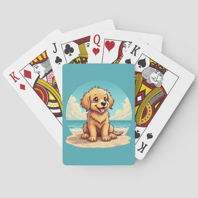 Jeu De Cartes Chiot doré mignon sur une scène de plage ensoleill (dos)