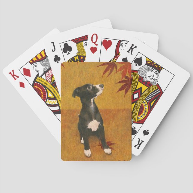 Jeu De Cartes Chiot Whippet Sur Les Cartes De Jeu Or (dos)
