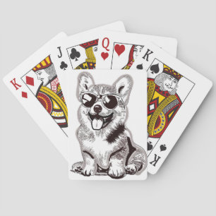 Jeu De Cartes Chiots Corgi personnalisés avec lunettes de soleil