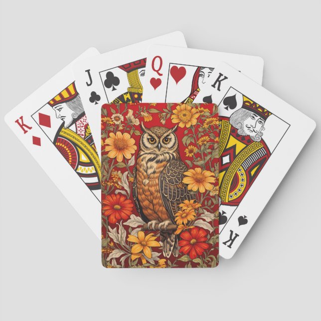 Jeu De Cartes Chouette À Rayures Et Fleurs De Zinnia (dos)