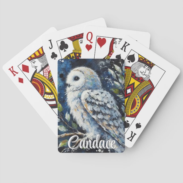 Jeu De Cartes Chouette blanche sur branche en clair de lune Pers (dos)