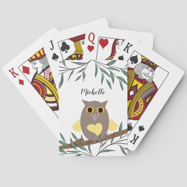 Jeu De Cartes Chouette Cardiaque Jaune Sur Branche Nom Personnal (dos)