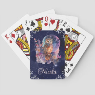Jeu De Cartes Chouette de fantaisie céleste à l'aquarelle vintag