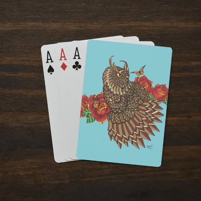 Jeu De Cartes Chouette des Roses rouges bleu (Créateur téléchargé)