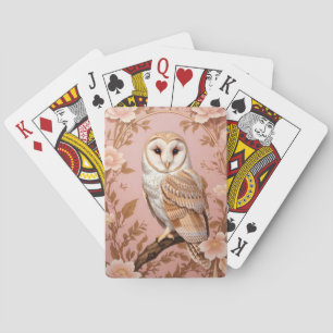 Jeu De Cartes Chouette élégante à fleurs roses et or