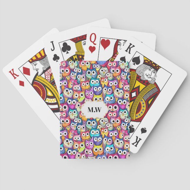 Jeu De Cartes Chouette face oiseaux caricaturaux motif jeux mono (dos)