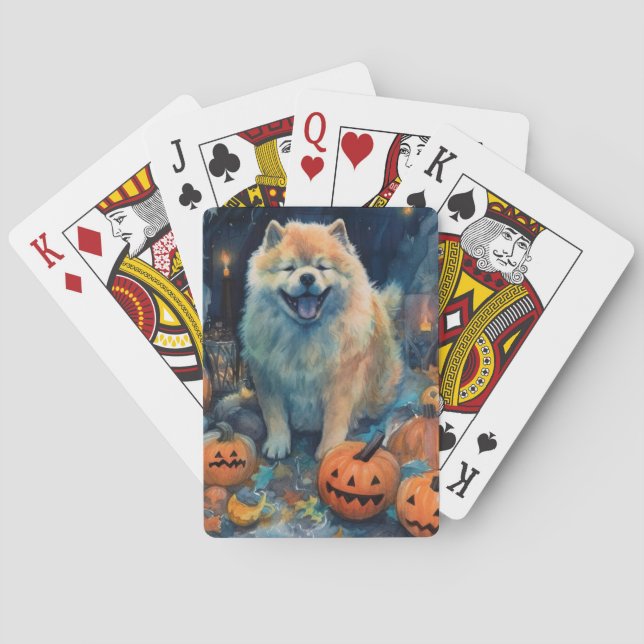 Jeu De Cartes Chow Chow d'Halloween avec des citrouilles effraya (dos)