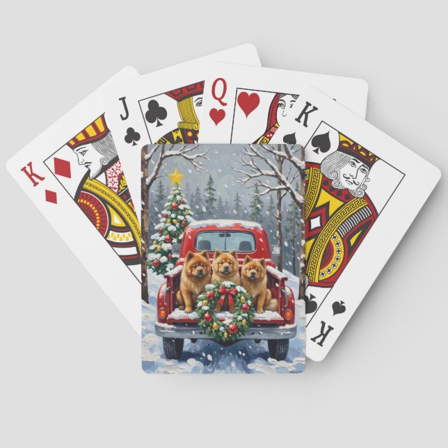 Jeu De Cartes Chow Chow Noël Camion Rouge Fêtes (dos)