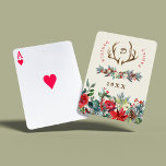 Jeu De Cartes Christmas rustic family monogram name watercolor<br><div class="desc">Rustic elegant deer antlers and watercolor seasonal floral monogrammed family personalized Christmas consolive traditional playing cards with fully editable text.                    Easy to customize with your family name,  initial and year.</div>