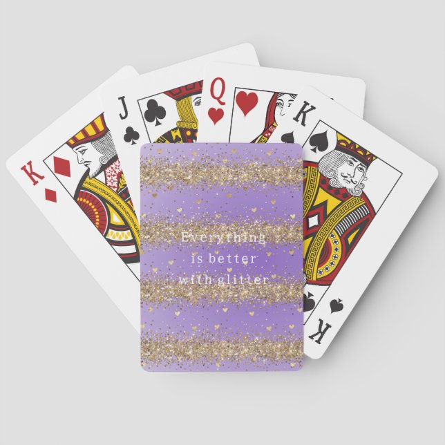 Jeu De Cartes citations Cœurs Dorés Étincellent Paillettes Viole (dos)