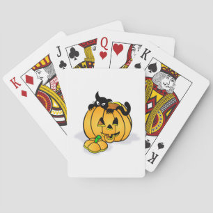 Jeu De Cartes Citrouille d'Halloween avec chat noir