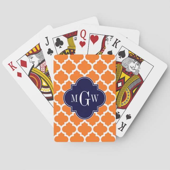 Jeu De Cartes Citrouille Orange Marocain #5 Marine 3 Monogramme  (dos)