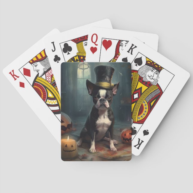 Jeu De Cartes Citrouilles Épouvantables Halloween Boston Terrier (dos)