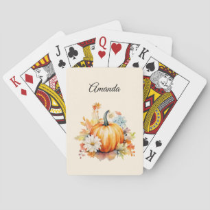 Jeu De Cartes Citrouilles orange et fleurs automne