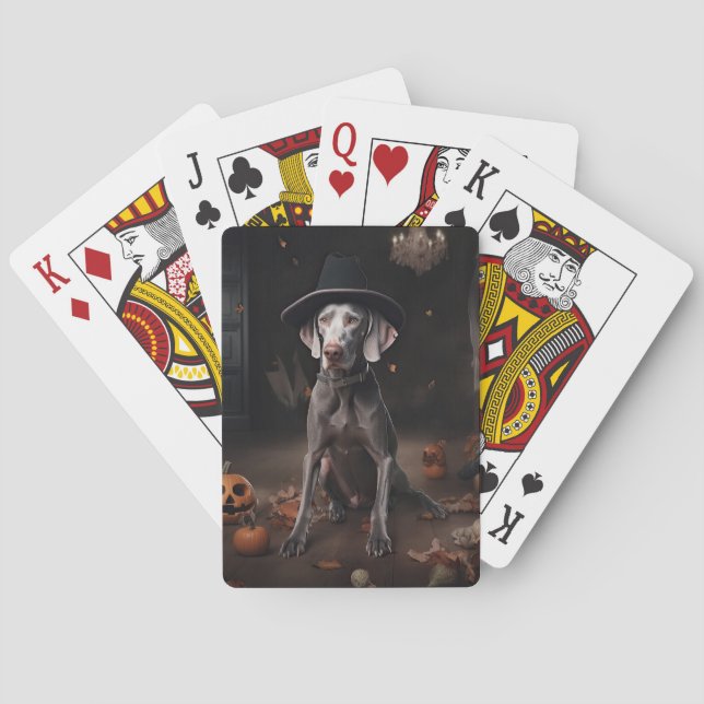 Jeu De Cartes Citrouilles Weimaraner Halloween Épouvantable (dos)