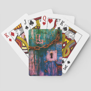 Jeu De Cartes Clavier de porte en bois rustique et chaîne jouant