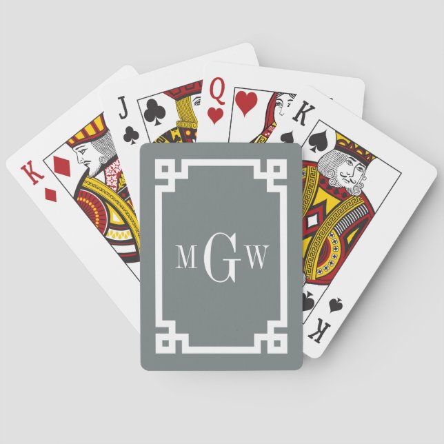Jeu De Cartes Clé grecque blanche Charbon #2 encadrée Monogramme (dos)