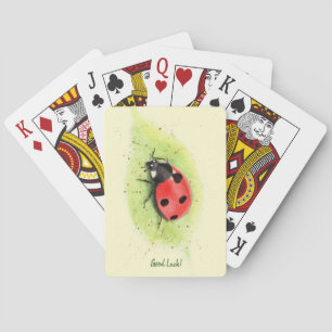 Jeu De Cartes Coccinelle mignonne sur un bloc de photo de feuill