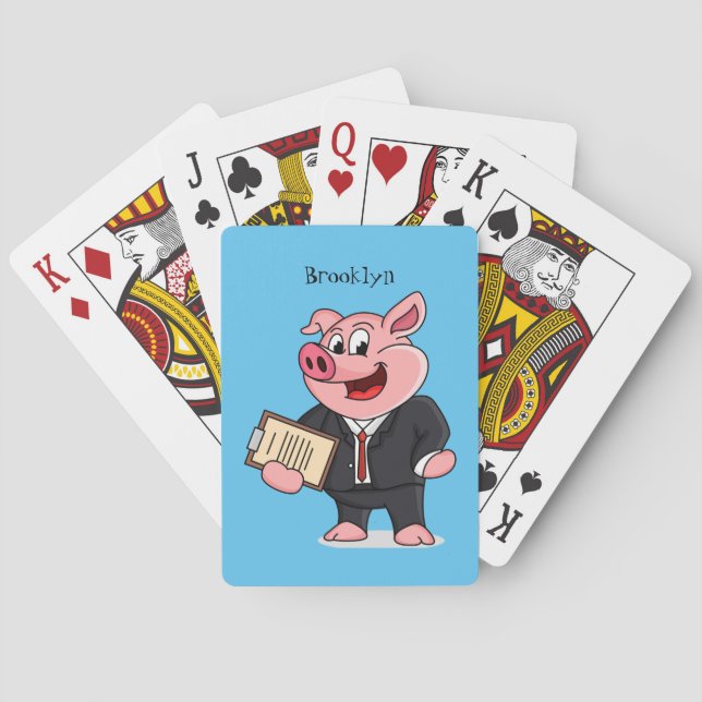 Jeu De Cartes Cochon amusant en costume d'affaires dessin animé (dos)